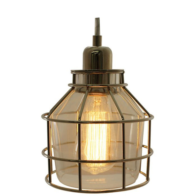 Polished Nickel Caged Pendant Light with Clear Glass - Nostalgicbulbs.com