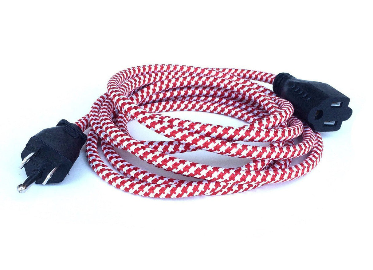 Red and White Cloth Covered Extension Cord 15 ft. SVT-3 - Nostalgicbulbs.com