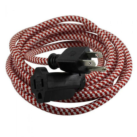 Red and White Cloth Covered Extension Cord 9 ft. SVT-3 - Nostalgicbulbs.com