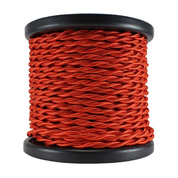 Red Twisted Cloth Wire - 100 ft. Spool - 18 AWG - Nostalgicbulbs.com