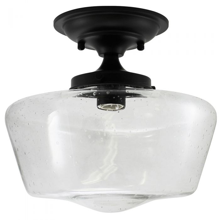 Schoolhouse Black Finish Fixture - Seedy Clear Glass - Nostalgicbulbs.com