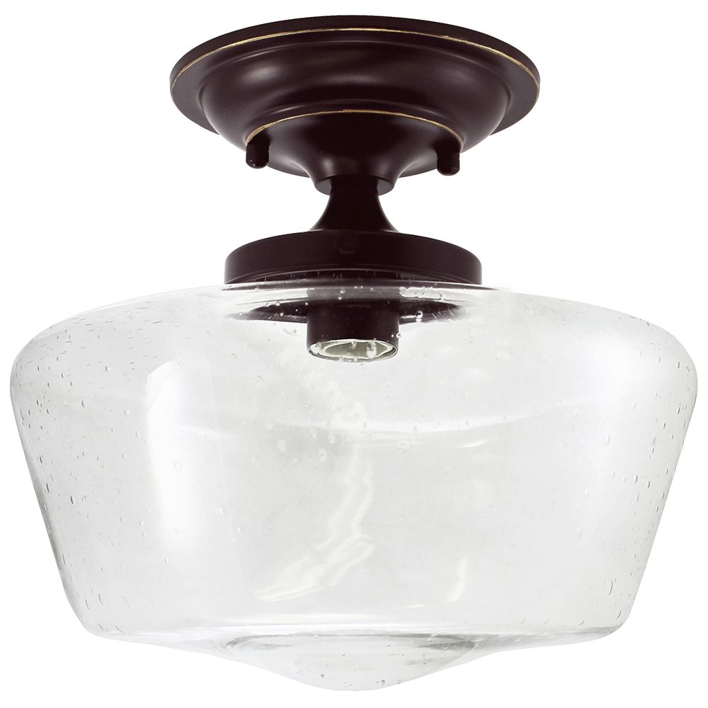 Schoolhouse Bronze Finish Fixture - Seedy Glass - Nostalgicbulbs.com