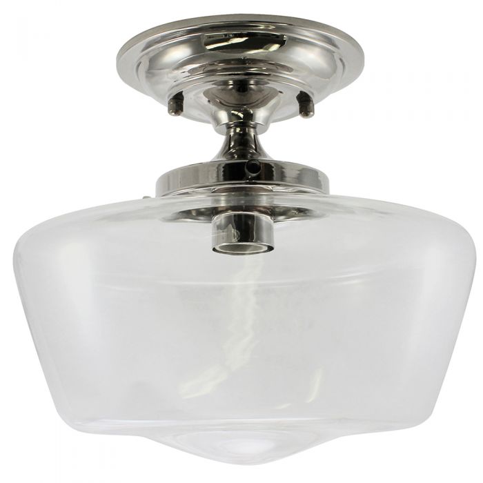 Schoolhouse Polished Nickel Finish Fixture - Clear Glass - Nostalgicbulbs.com