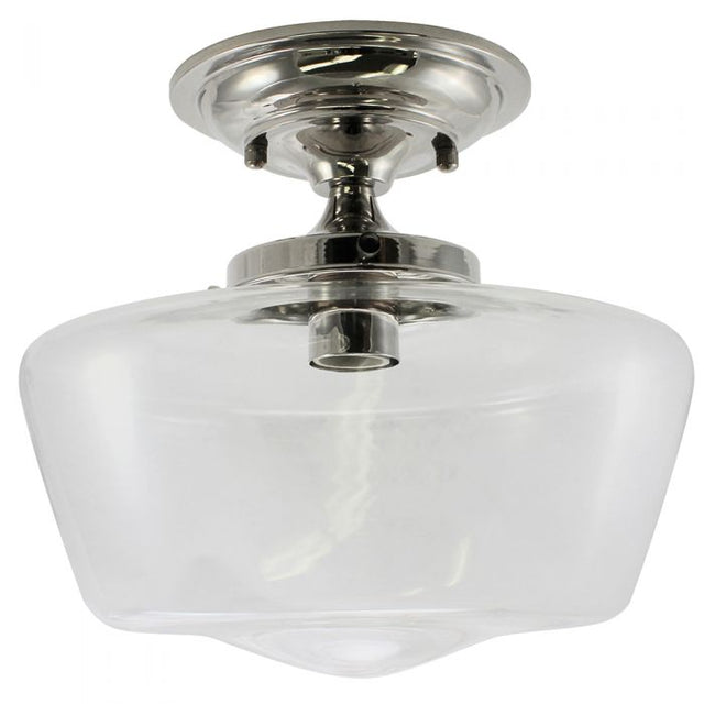 Schoolhouse Polished Nickel Finish Fixture - Clear Glass - Nostalgicbulbs.com