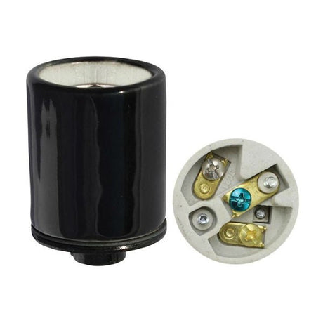 Three Conductor Medium Base Porcelain Socket - Black - Nostalgicbulbs.com