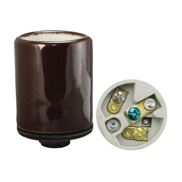 Three Conductor Medium Base Porcelain Socket - Bronze - Nostalgicbulbs.com