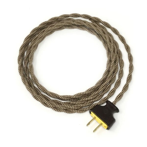 Twisted Brown and Beige Cloth Covered Cord with Brown Plug - Nostalgicbulbs.com