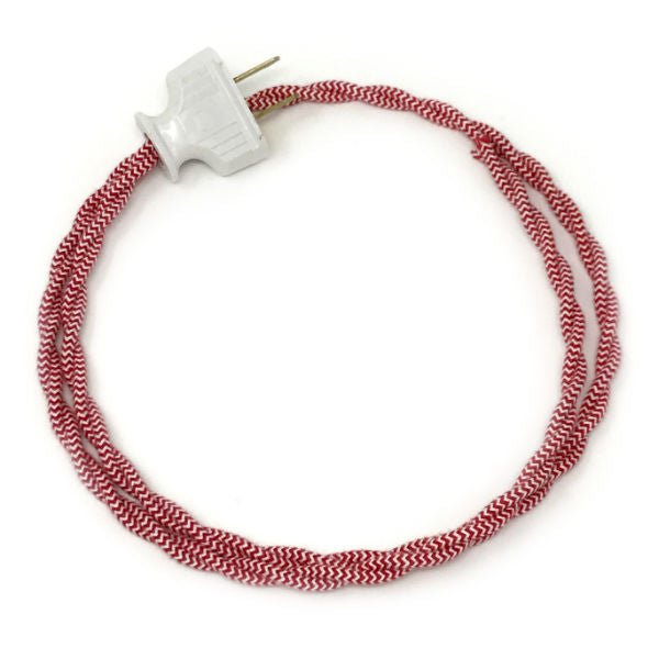 Twisted Red and White Cloth Covered Cord with White Plug - Nostalgicbulbs.com