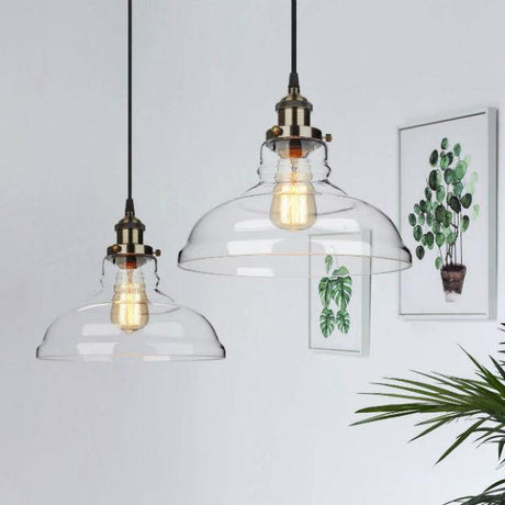 Vintage Industrial Antique Brass Pendant Lamp - Clear Glass - Nostalgicbulbs.com