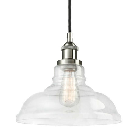 Vintage Industrial Satin Nickel Pendant Lamp - Clear Glass - Nostalgicbulbs.com