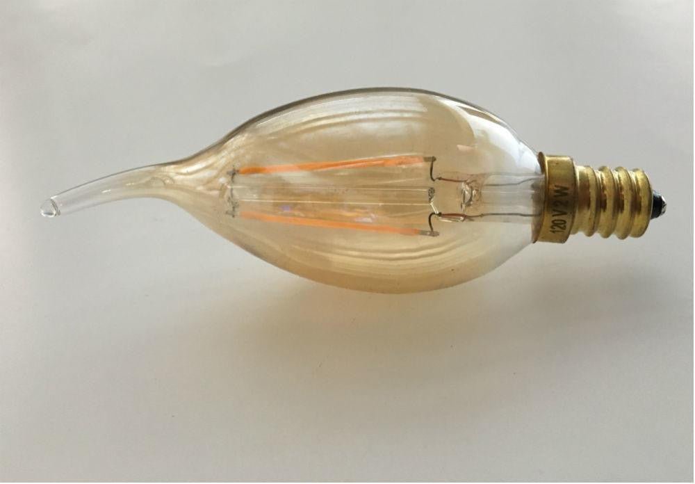 Vintage LED Filament Flame Tip Bulb - 2 Watt - Candelabra - Nostalgicbulbs.com