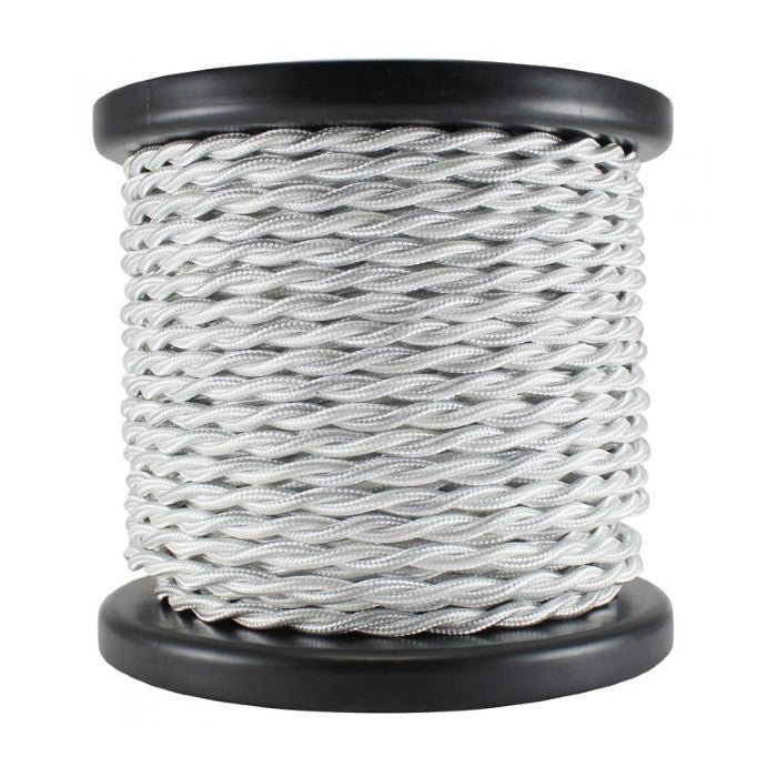 White Cloth Covered Twisted Cord - 100 foot spool - 18 AWG - Nostalgicbulbs.com