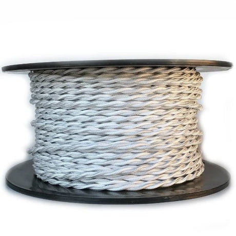 White Cloth Covered Twisted Cord - 250 foot spool - 20 AWG - Nostalgicbulbs.com