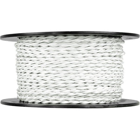 White Cloth Covered Twisted Cord - 250 foot spool - 20 AWG - Nostalgicbulbs.com